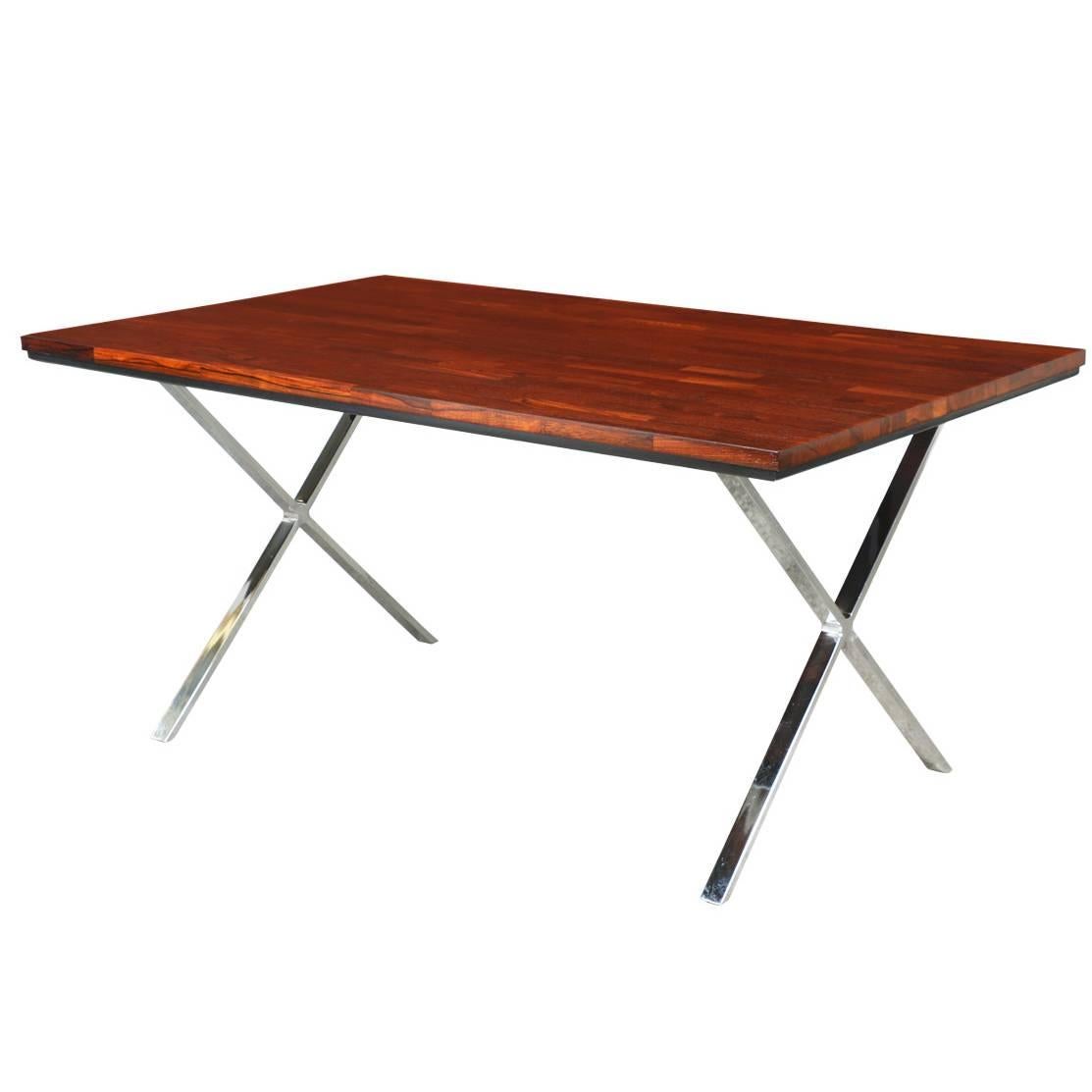 Mid Century Rosewood Dining Table with X Chrome Base