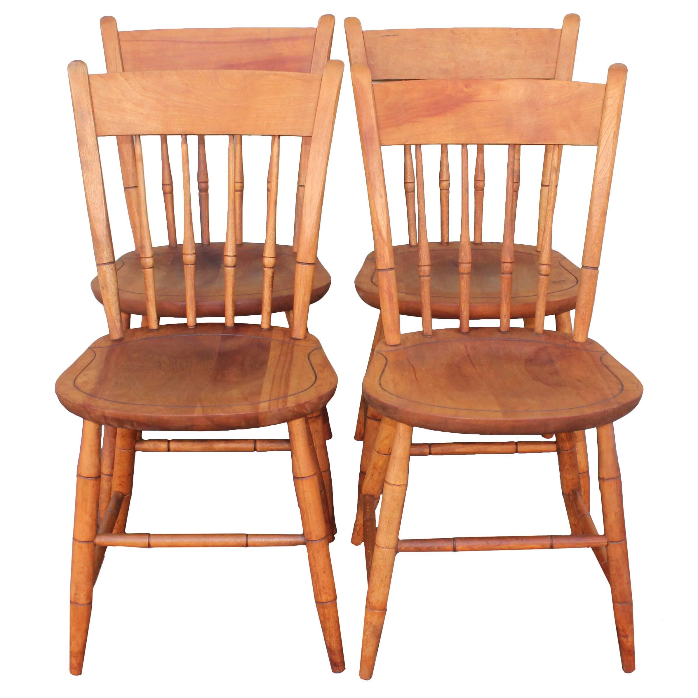 Signed Nichols and Stone Thumb Back Windsor Chairs / Set of Four