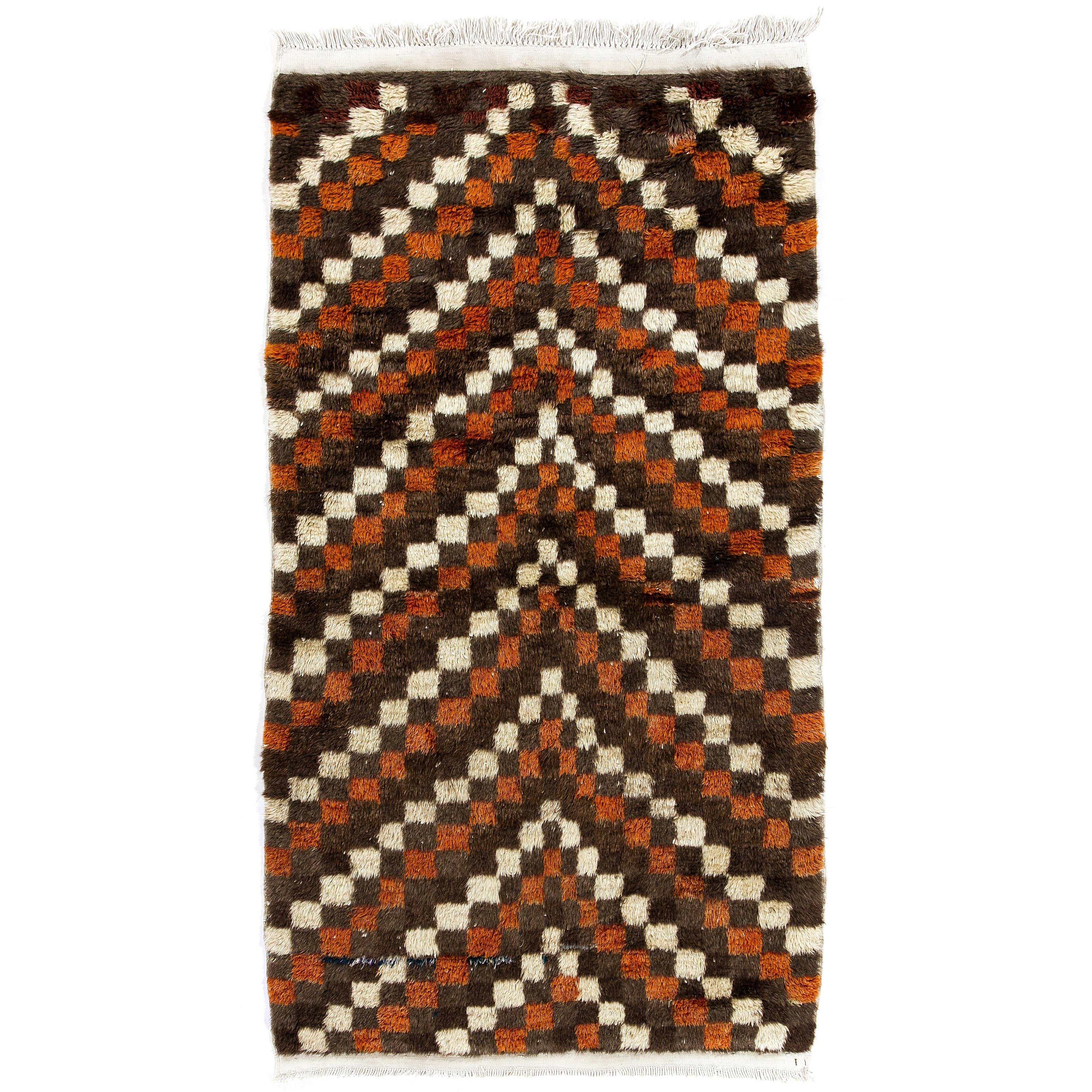 Handmade Turkish Checkered Design Wool Tulu Rug. Carpet Custom Options Available