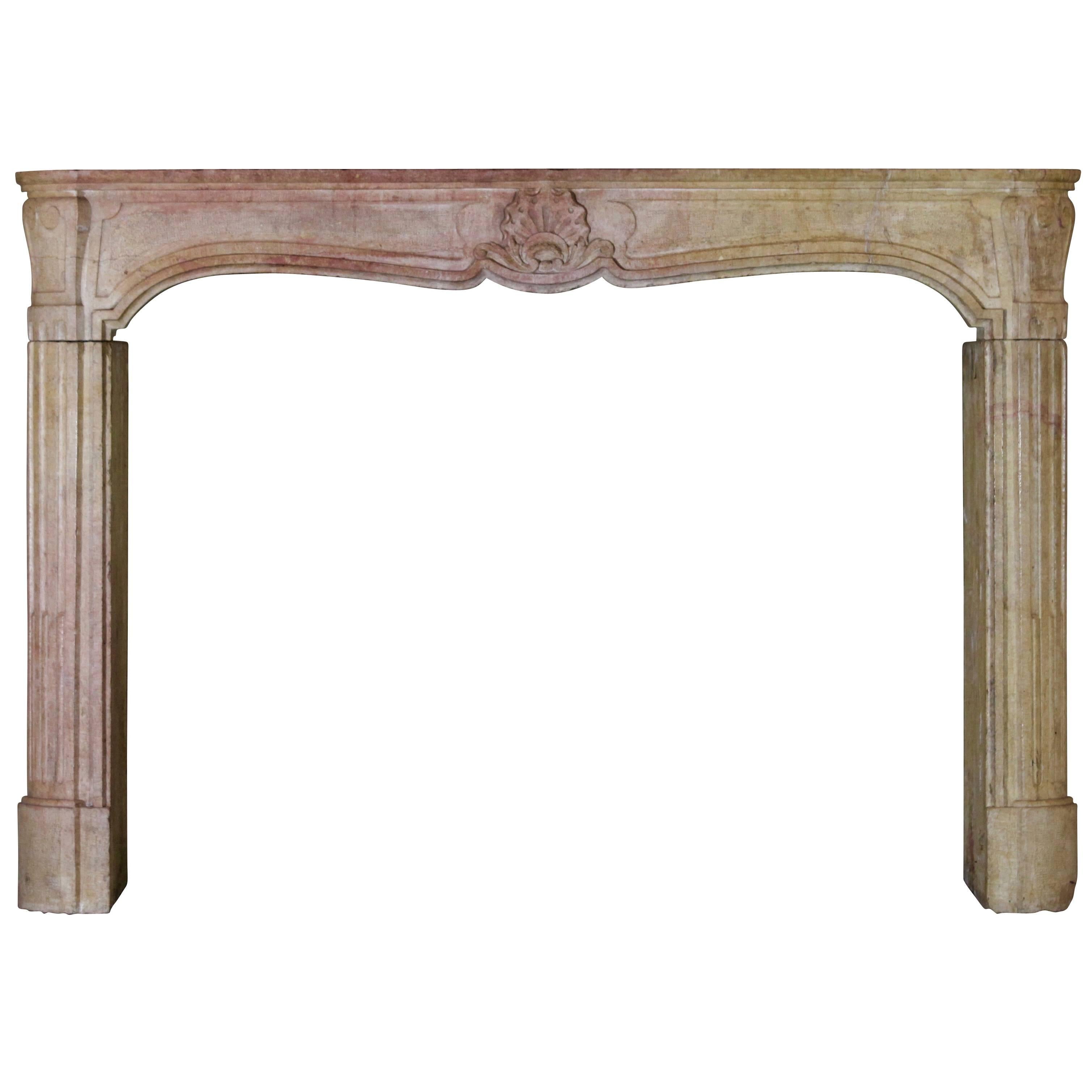 18th Century Classic Antique Fireplace Mantel in Burgundy Bicolor Hard Stone