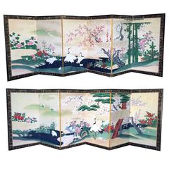 Pair of Rare Antique Japanese Folding Screens with Provenance 6