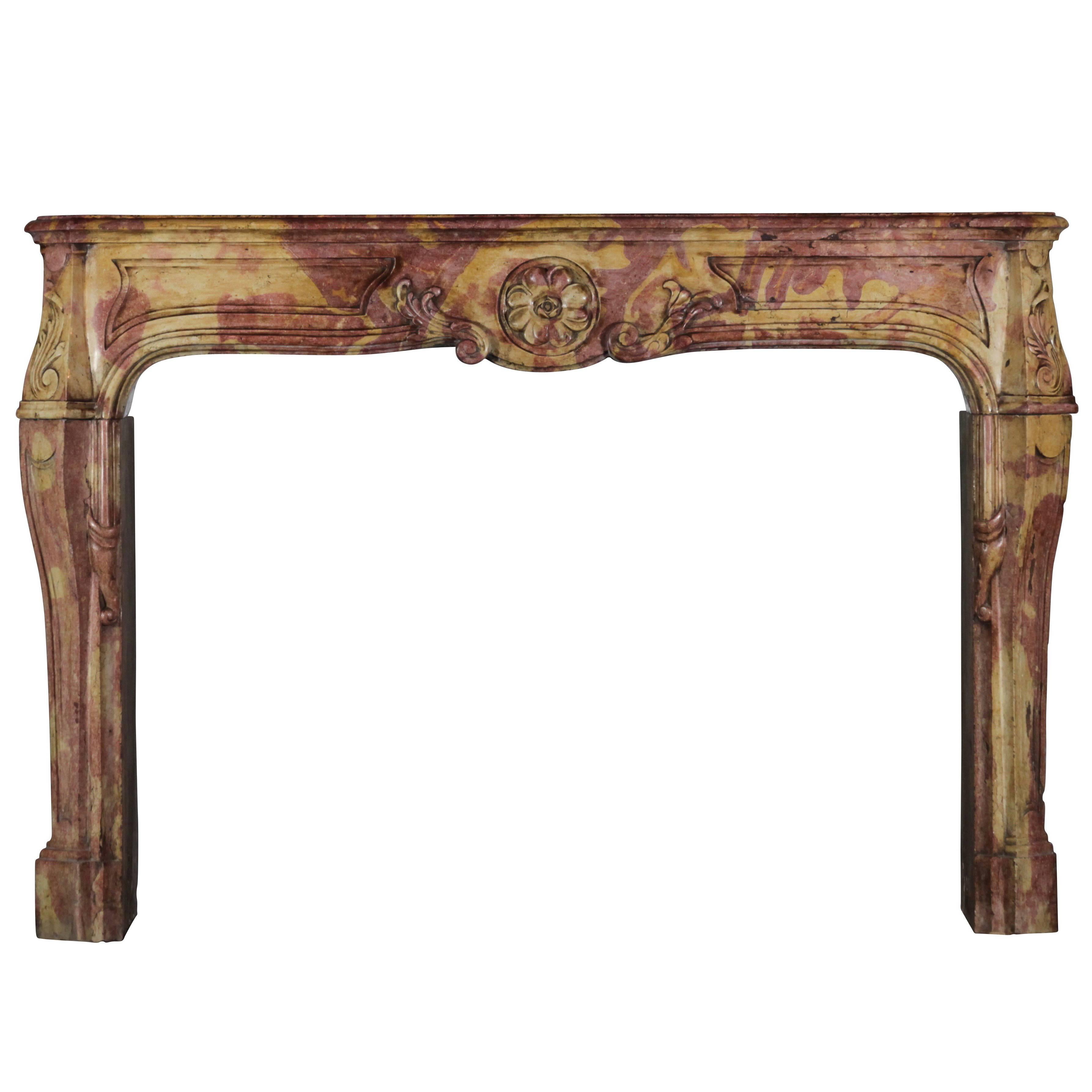 17th Century Antique Fireplace Mantle in Burgundy Hard Stone For Sale