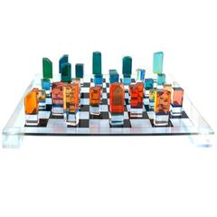 Mid-Century Modern Chess Game Board Set with Lucite Pieces Charles Hollis Jones