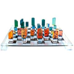 Jeu d'échecs moderne du milieu du siècle avec pièces en Lucite Charles Hollis Jones