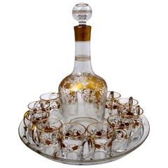 1870s Antique French Gold Enamel Crystal Baccarat Liquor or Aperitif Service
