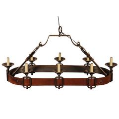 Vintage Equestrian Wrought Iron/Leather Chandelier