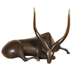 Vintage Loet Vanderveen "Bongo Recumbent Antelope" Bronze Figure