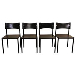 Set of Four Italian Black Leather Chairs by Polfex for Cy Mann