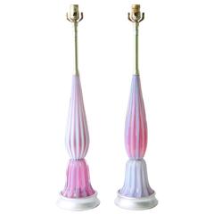 Pair of Marbro Opalescent Murano Glass Lamps