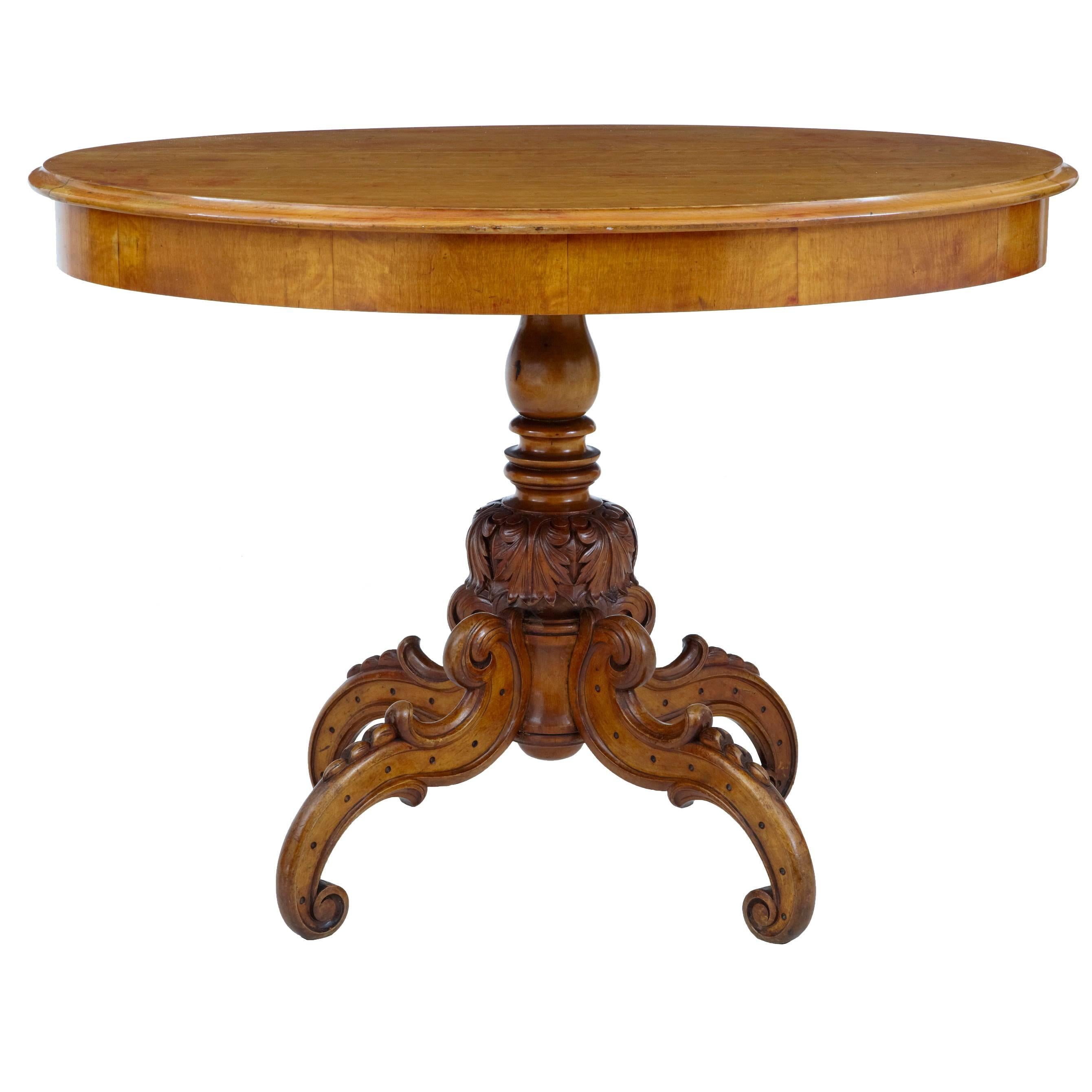 19th Century Swedish Carved Birch Center Table