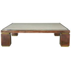 20th Century 1950s Modern Copper Steel and Marble-Top Large Coffee Table