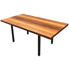 Milo Baughman Directional Mixed Woods Butcher Block Dining Table 