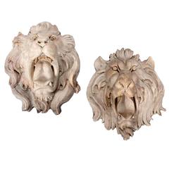 Pair of Italian Carved Marble Lion Heads 4