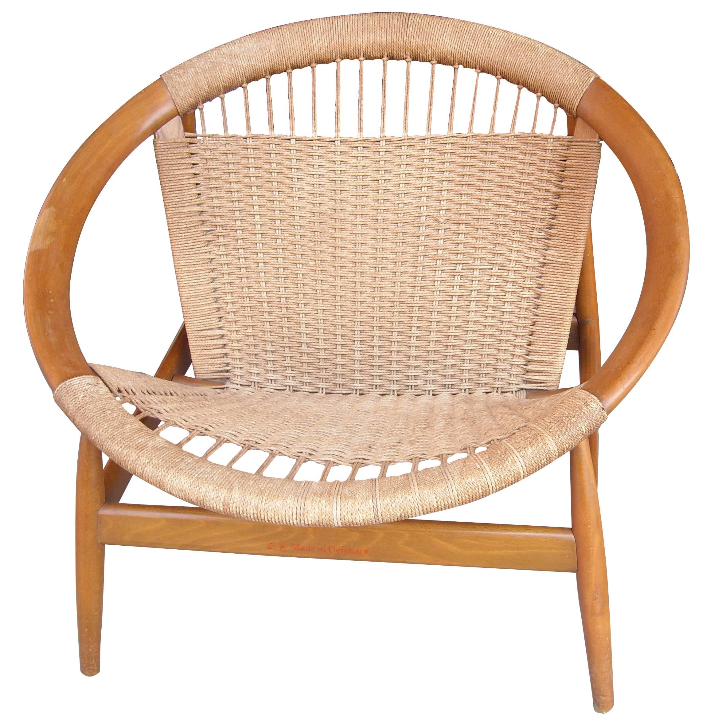 Illum Wikkelsø "Ringstol" Ring Chair, Rope, Walnut, Stamped