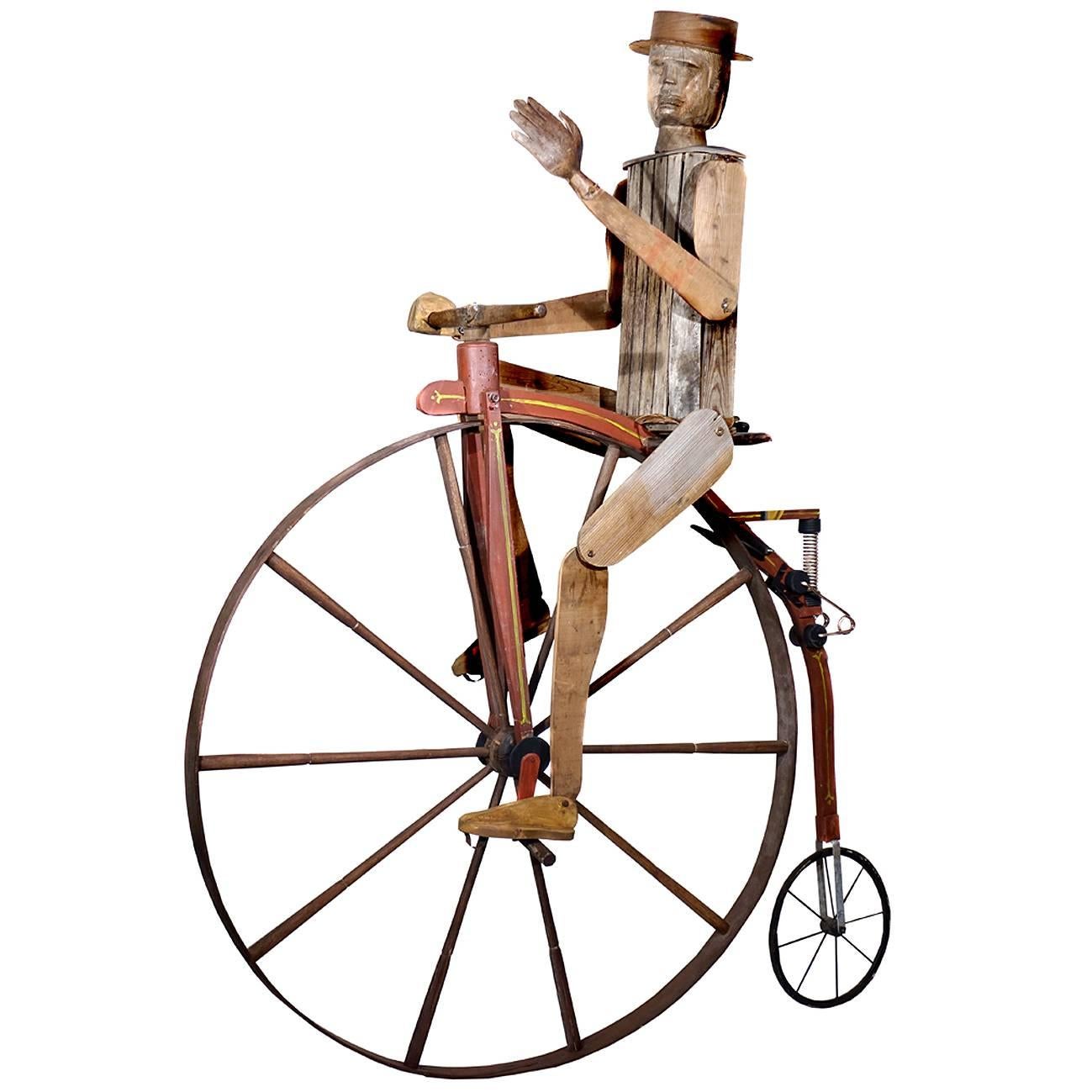 Large Striking Folk Art Highwheel Bicycle and Rider