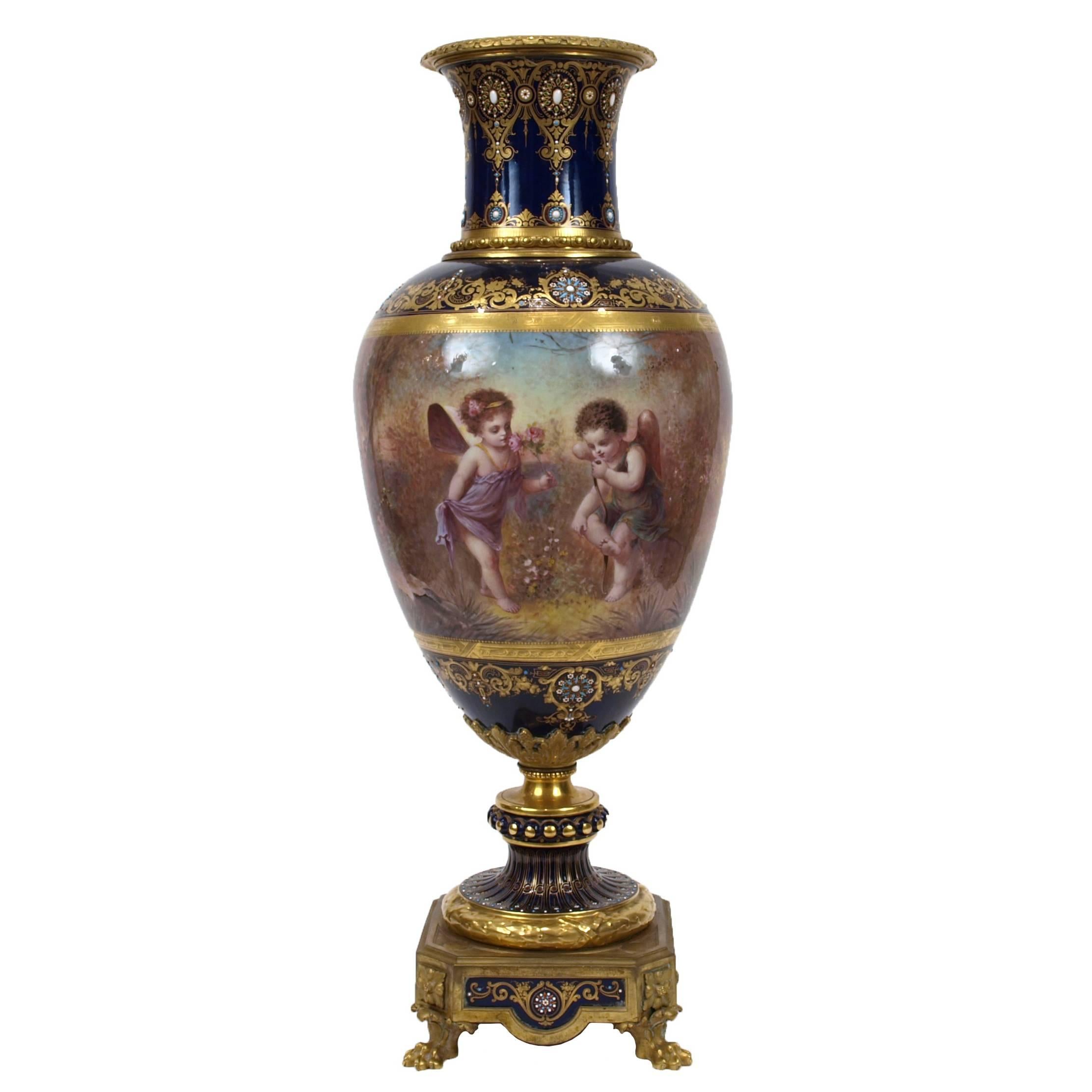 Very Fine Ormolu-Mounted Sèvres Style Porcelain Vase For Sale