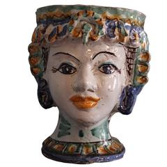 Antique Early 20th Century Testa di Moro Ceramic Vase