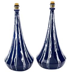 Pair of 1960s Lamps in Ceramic Signed