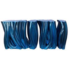 Shiny Blue Console in Varnished and Lacquered Polyurethane Foam 10