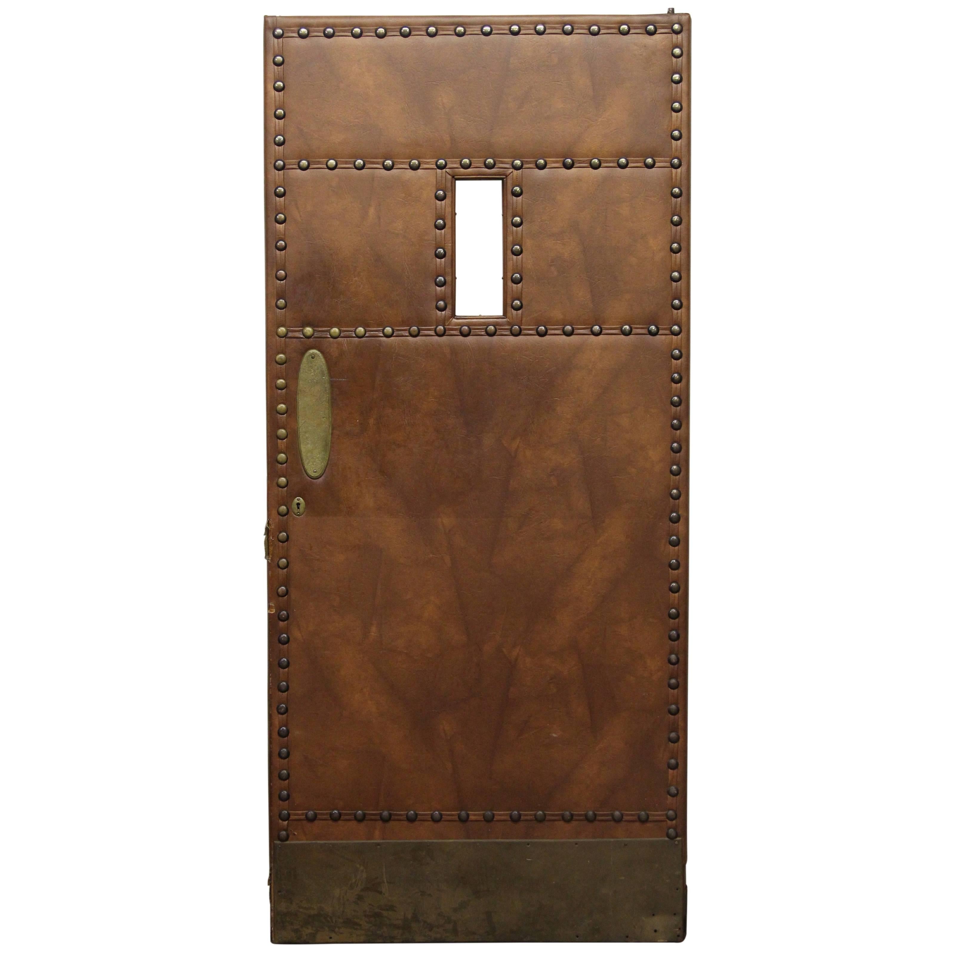 1940s Leather like Studded Swinging Door with Original Hardware and Window