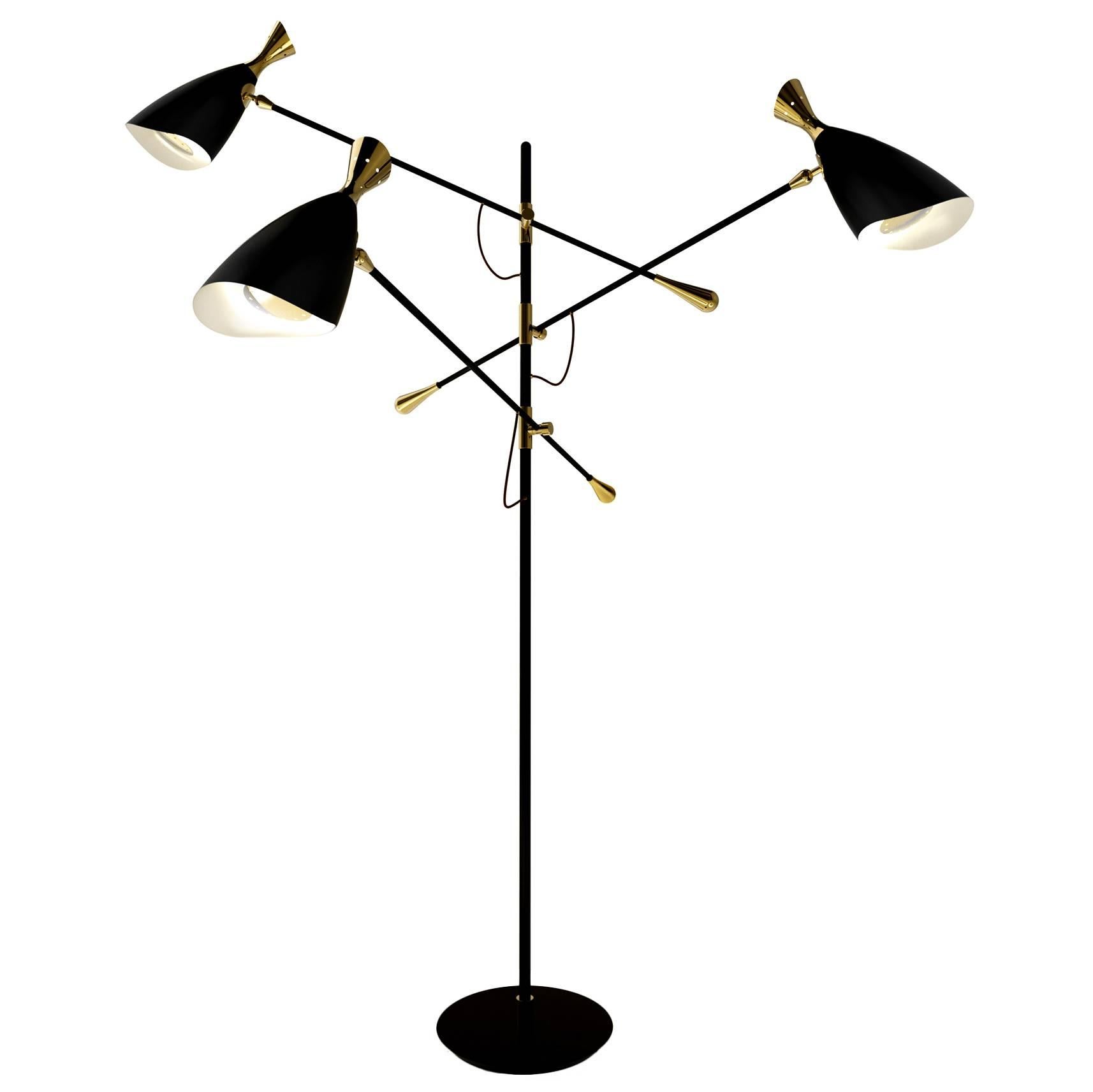 Black Lounge Floor Lamp Aluminium and Brushed Brass For Sale