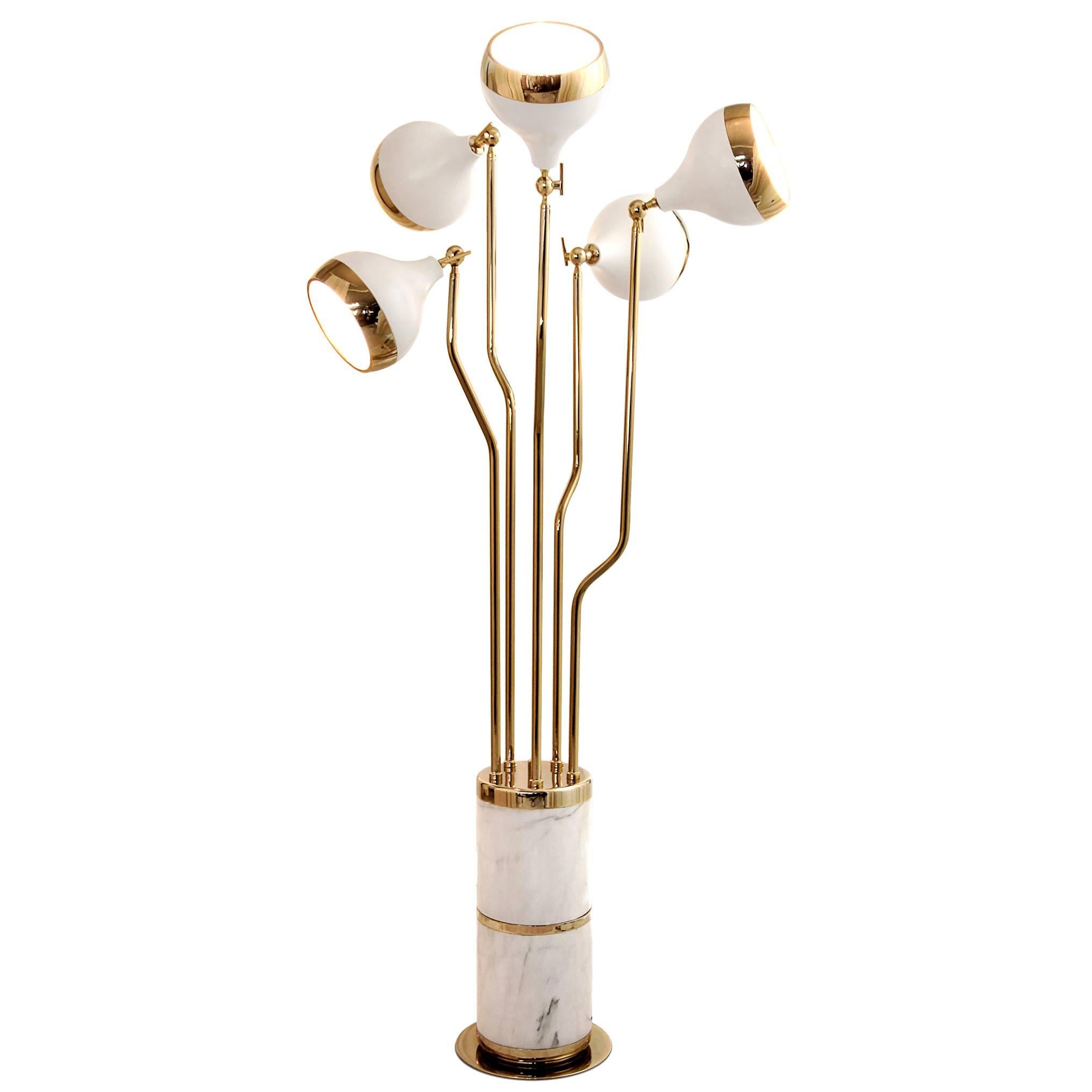 White Lounge Floor Lamp Brass and Polished Marble For Sale