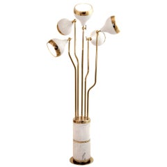 White Lounge Floor Lamp Brass and Polished Marble