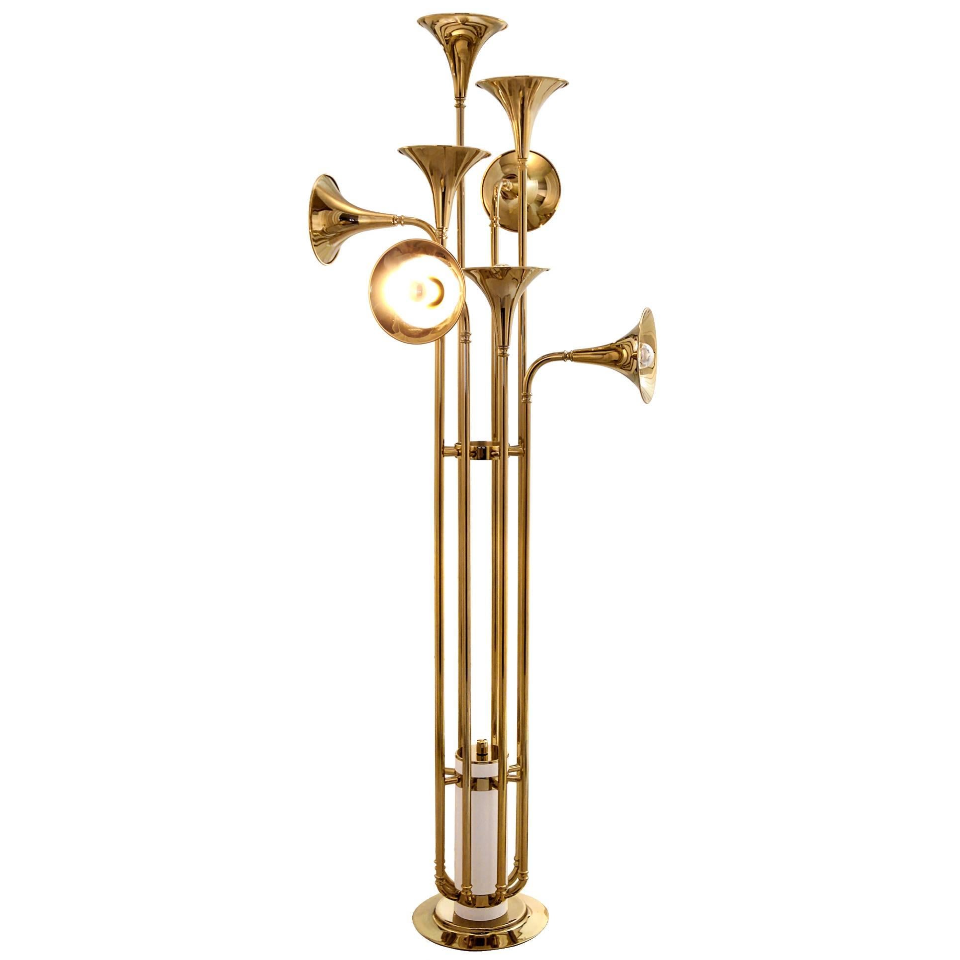 Brass and Gold-Plated Floor Lamp For Sale