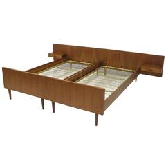 1960s Danish Teak Single Beds with Night Tables, Pair