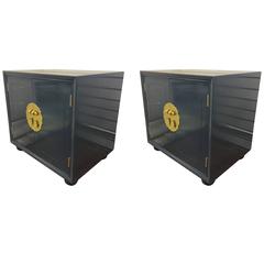 Pair of Navy Lacquered Henredon Side Cabinets