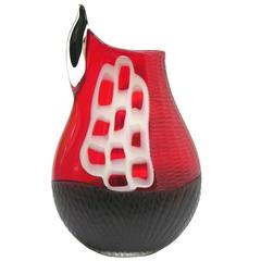 Alberto Dona 1980s Modern Sculpture Red Black White Engraved Murano Glass Vase 7