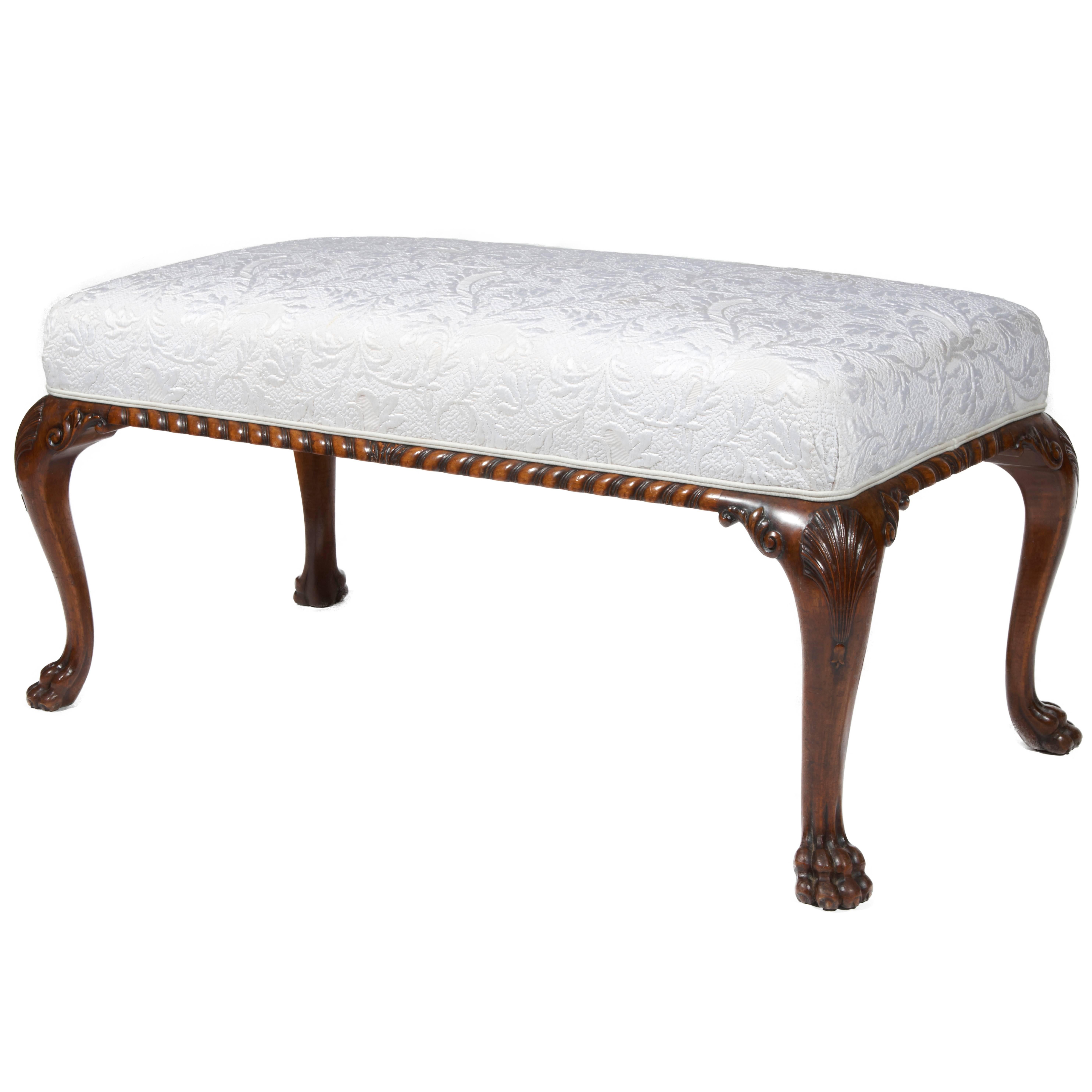 George III Carved Walnut Stool with Upholstered Seat For Sale