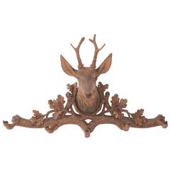 Antique Swiss 19th Century Black Forest Hand-Carved Coat Rack