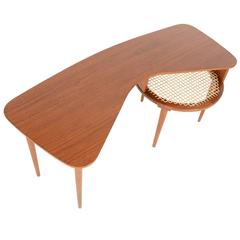 Teak Boomerang Table with Caned Rack