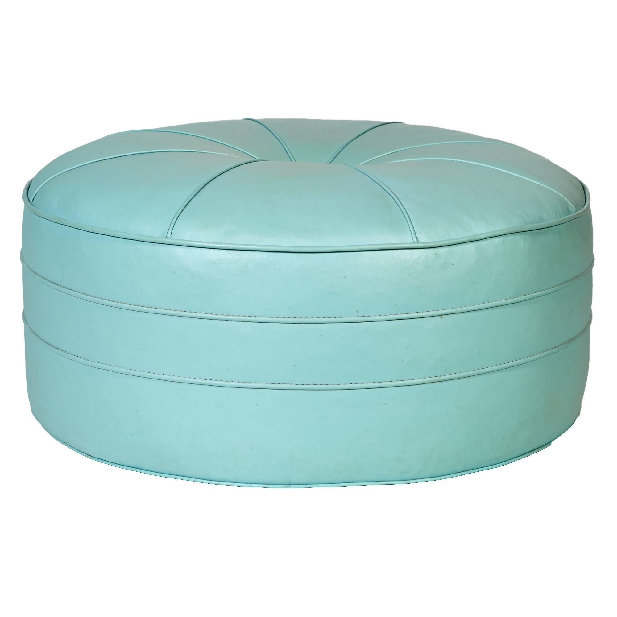 1960s Turquoise Over-Sized Round Pouf / Ottoman For Sale