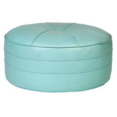 1960s Turquoise Over-Sized Round Pouf / Ottoman