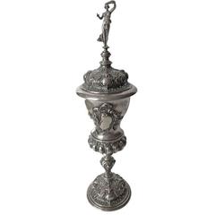 German 800. Fine Silver Standing Figural Covered Cup 19th Century