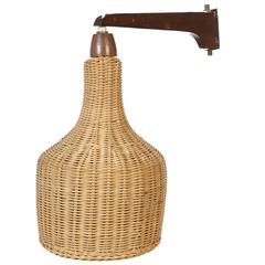 Mid-Century Wall-Mounted Lamp with Wicker Shade