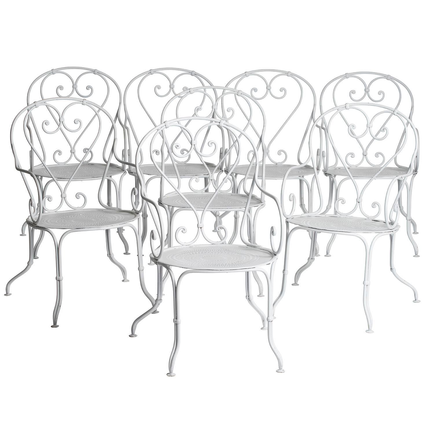 Four French Wrought Iron Garden Armchairs, circa 1900 For Sale