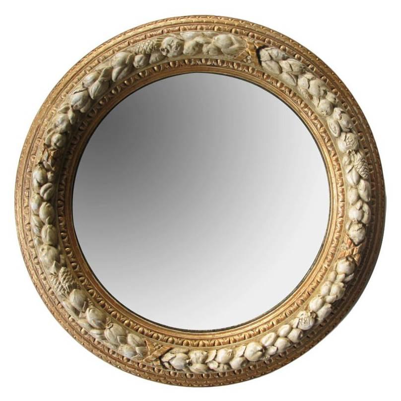 Well-Carved English Georgian Style Ivory Painted Circular Mirror