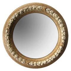 Antique Well-Carved English Georgian Style Ivory Painted Circular Mirror