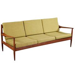 1950s Scandinavian Three-Seat Sofa with Teak Structure by Grete Jalk