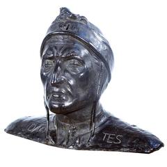 Buste du poète italien Dante, sculpture en bronze