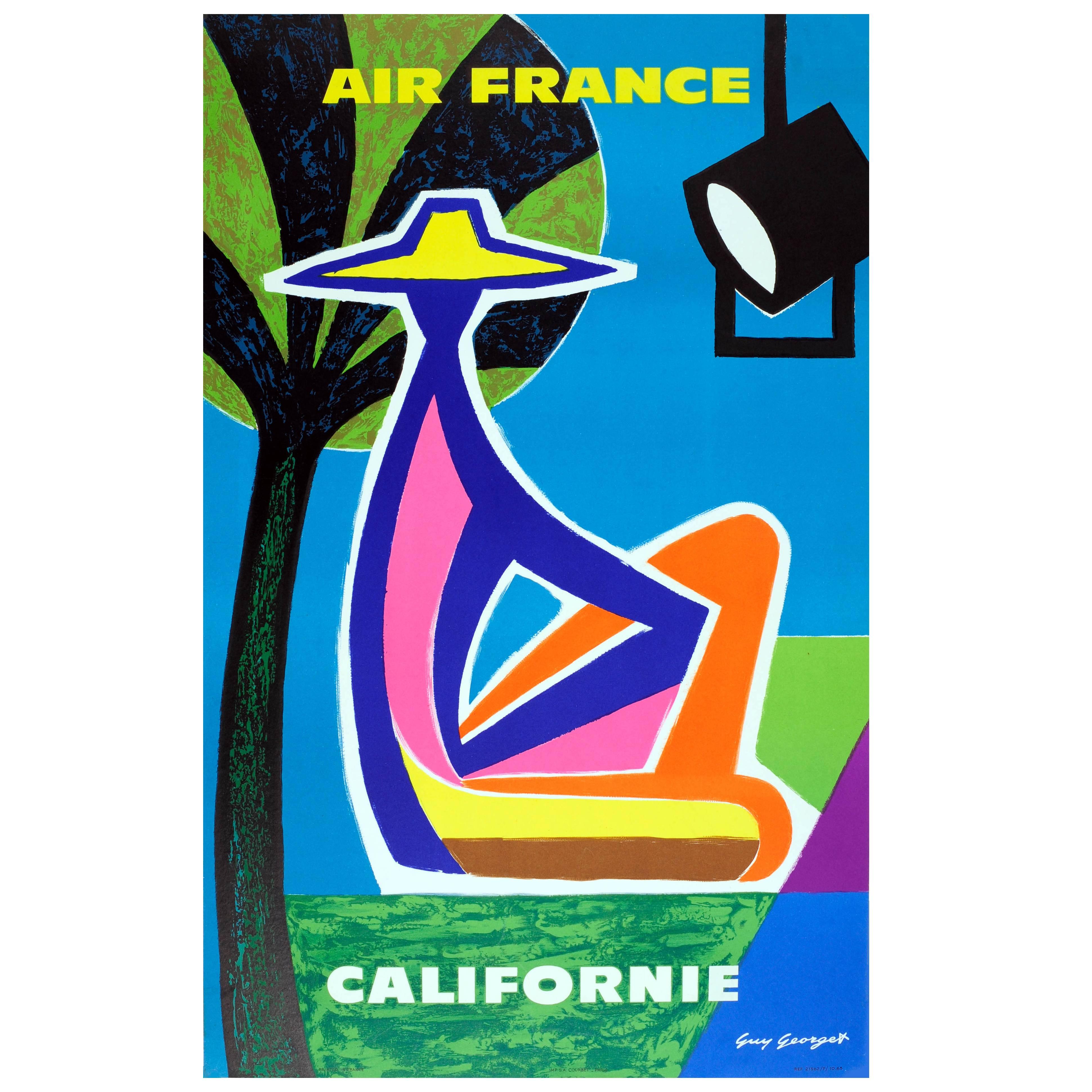 Original Vintage Air France Travel Poster by Guy Georget Advertising California