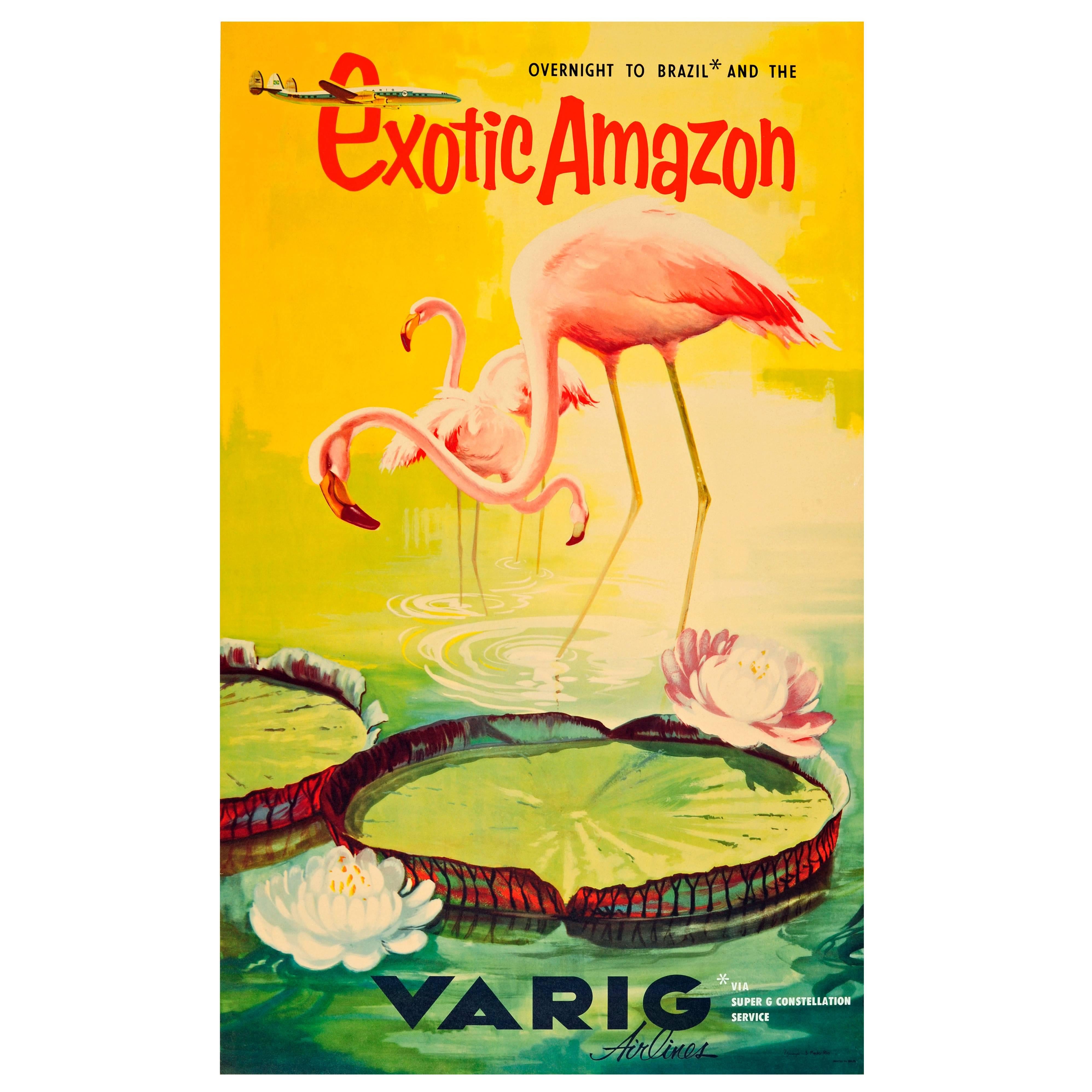 Original Vintage Travel Poster, Brazil and the Exotic Amazon by Varig Airlines