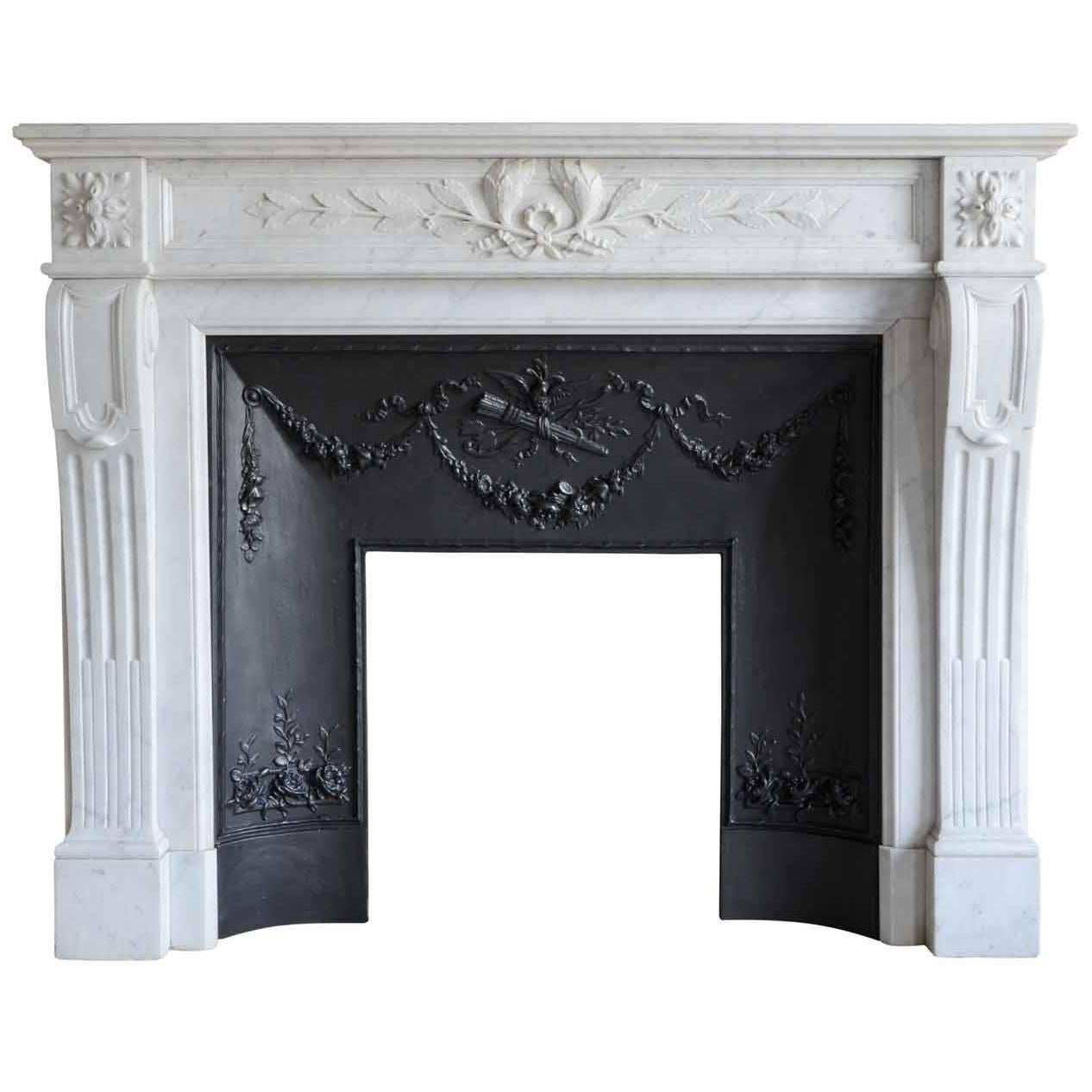 Louis 16 Style Carrara Marble Fireplace, 19th Century