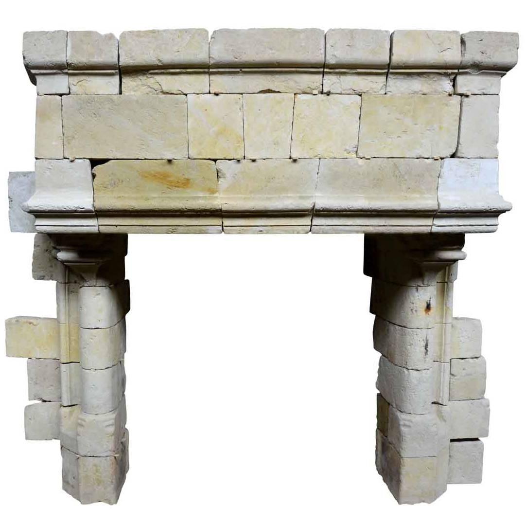 Gothic Limestone Fireplace with Engaged Columns, 15th Century For Sale