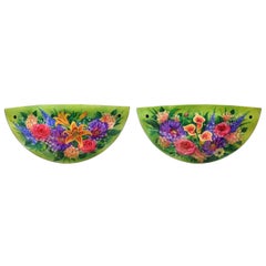Matching Pair of Signed Ulla Darni Sconce "Green Floral"