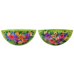 Matching Pair of Signed Ulla Darni Sconce "Green Floral"