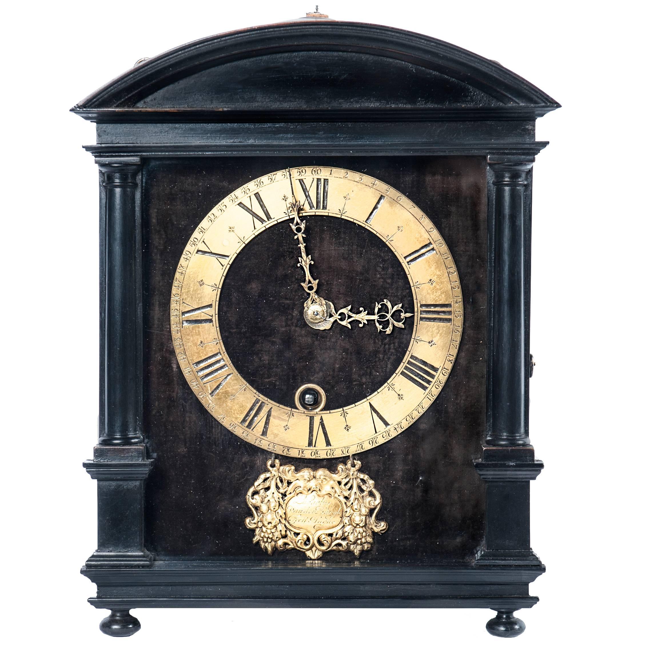 Beautiful Early and Small Dutch Striking Ebony Hague Wall Clock, circa 1660 For Sale